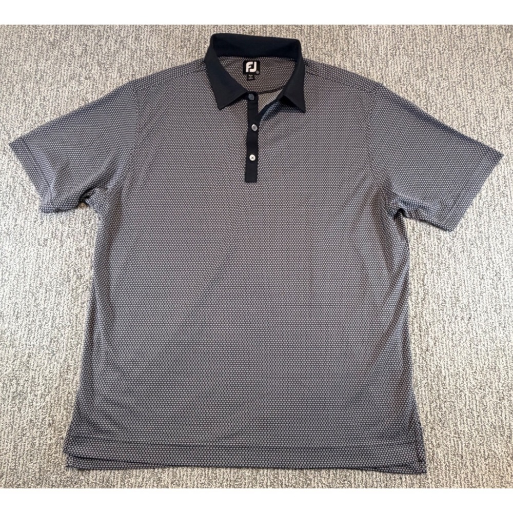 FootJoy Polo Shirt Mens XL Navy Blue Geometric Print Performance Golf SS